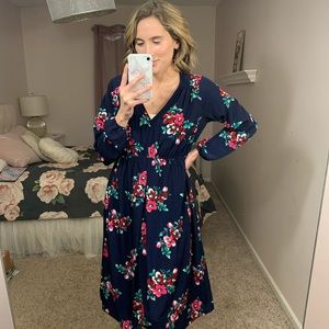 Navy Blue Longsleeve Floral Maternity Dress M